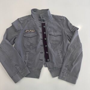 White House Black Market Gray Jean Jacket with Black Accents